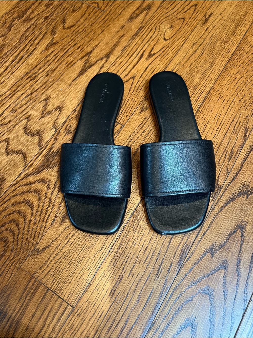 Vince Black Leather Slide Sandals